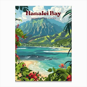 Hanalei Bay Hawaii Kauai Island Travel Illustration Leinwandbild