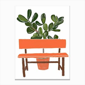 Orange Bench With Potted Plant Canvas Print