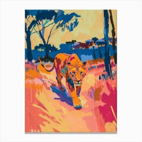 Asiatic Lion Hunting In The Savannah Fauvist Painting 2 Canvas Print