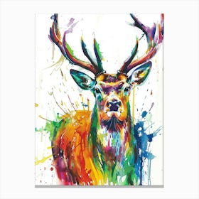Deer Colourful Watercolour 3 Canvas Print