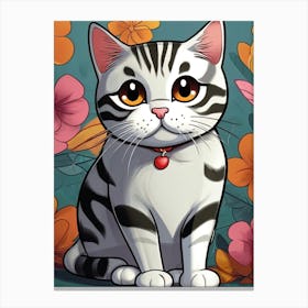 American Short Hair Cat With Flowers Cat Lover Canvas Print