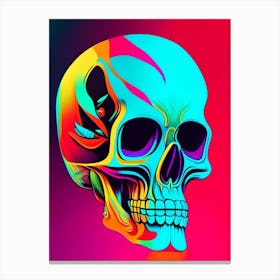 Skull With Tattoo Style Artwork Primary 1 Colours Pop Art Canvas Print