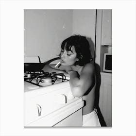 Feminist Woman Smoking Black And White Funny Kitchen Canvas Print