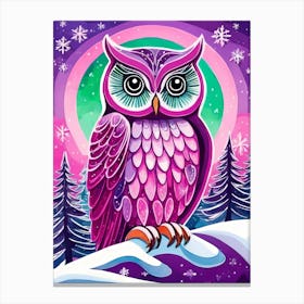 Pink Owl Snowy Landscape Painting (78) Canvas Print