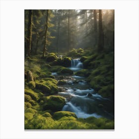 Mossy Stream In The Forest Canvas Print
