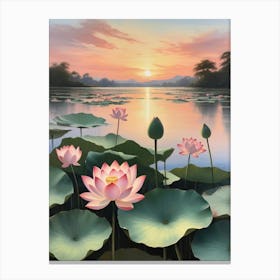 India National Flower the Lotus Flower Landscape Canvas Print