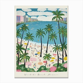 Poster Of Waikiki Beach, Honolulu, Hawaii, Matisse And Rousseau Style 3 Canvas Print