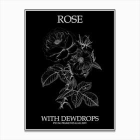 Rose With Dewdrops Line Drawing 2 Poster Inverted Canvas Print