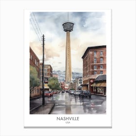 Nashville Watercolour Travel Poster 3 Canvas Print