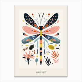 Colourful Insect Illustration Damselfly 3 Poster Canvas Print