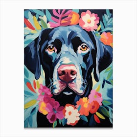 Labrador Retriever Portrait With A Flower Crown, Matisse Painting Style 2 Canvas Print