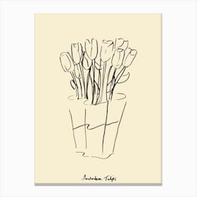 Amsterdam Tulips Line Drawing Canvas Print