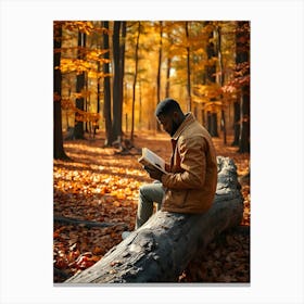 Man Reading Book In Autumn Forest Leinwandbild