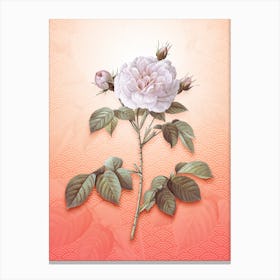 Rosa Alba Vintage Botanical in Peach Fuzz Seigaiha Wave Pattern n.0069 Canvas Print