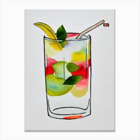Cuba Libre Minimal Line Drawing With Watercolour Cocktail Poster Canvas Print