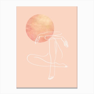 Line Art Woman Woman Sitting Legs Arms Crossed Pastel Canvas Print
