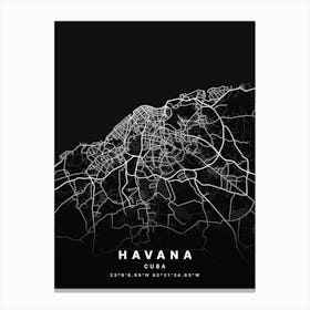 Havana Cuba Black Map Canvas Print