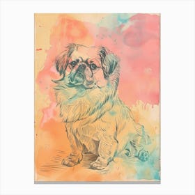 Pekingese Dog Pastel Line Watercolour Illustration  3 Canvas Print