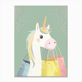 Pastel Storybook Style Unicorn With Shopping Bags 1 Canvas Print