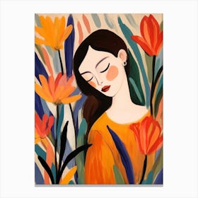 Woman With Autumnal Flowers Bird Of Paradise 4 Canvas Print