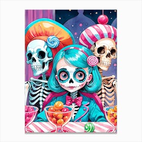 Cute Skeleton Candy Halloween Painting (27) Canvas Print