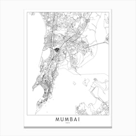 Mumbai White Map Canvas Print