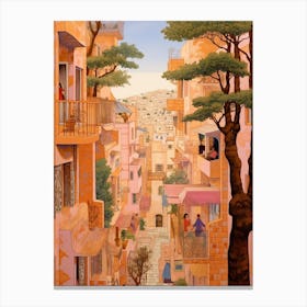 Haifa Israel 2 Vintage Pink Travel Illustration Canvas Print
