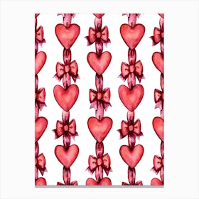 Hearts And Bows Red Ribbons Watercolor Canvas Print