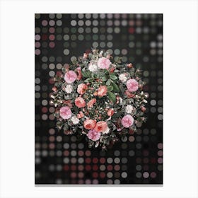 Vintage Pink Rambler Roses Flower Wreath on Dot Bokeh Pattern n.0379 Canvas Print