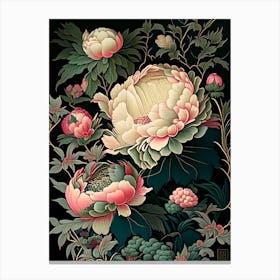 Japanese Gardens Peonies Vintage Botanical Canvas Print