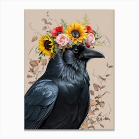 Crow With Sunflowers 1 Canvas Print