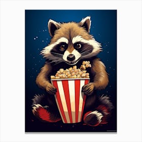 Cartoon Common Raccoon Eating Popcorn At The Cinema 3 Canvas Print