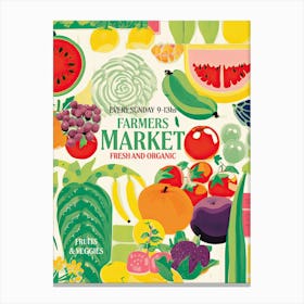 Farmers Market Poster Kitchen Fruits And Veggies Canvas Print