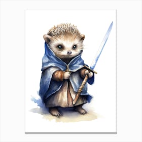 Baby Hedgehog As A Jedi Watercolour 2 Canvas Print