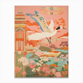 Maximalist Bird Painting Crane 2 Canvas Print