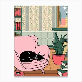 Cat In A Pink Chair Canvas Print