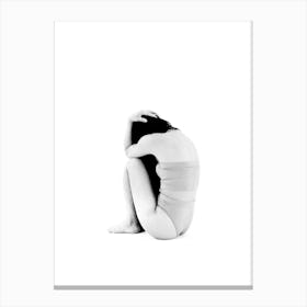 Woman Sitting On The Floor Black And White Minimalist Feminine Boho Abstract Body Positivity Art Print Canvas Print