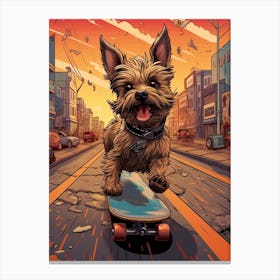 Yorkshire Terrier Dog Skateboarding Illustration 2 Canvas Print