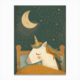 Unicorn Sleeping Under The Duvet At Night Muted Pastels 3 Canvas Print