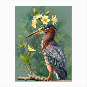 Heron With Flowers Canvas Print