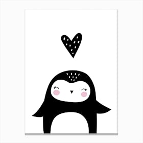 Scandi Penguin With Heart Canvas Print
