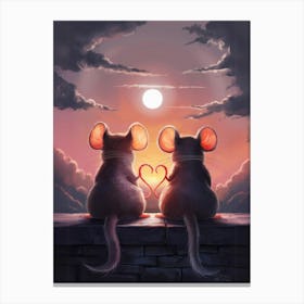 Two Mice Holding A Heart Canvas Print