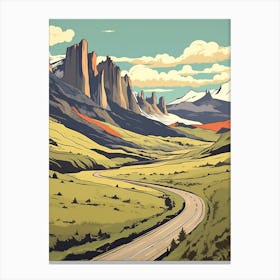 Torres Del Paine Circuit Chile 2 Vintage Travel Illustration Canvas Print