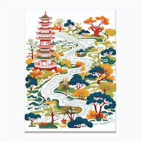Ryoan Ji Garden Japan  Modern Illustration 2 Canvas Print
