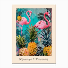 Flamingo & Pineapple Vintage Poster 4 Canvas Print