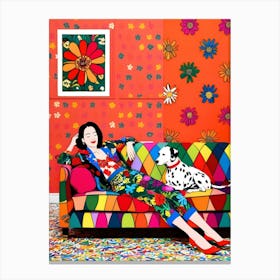 Woman On A Colorful Couch Canvas Print