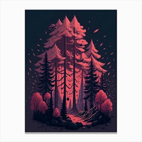 A Fantasy Forest At Night In Red Theme 5 Canvas Print