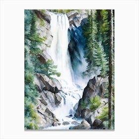 Icicle Creek Falls, United States Water Colour  (1) Canvas Print
