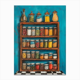 Spices On A Shelf Blue Painting 1 Canvas Print
