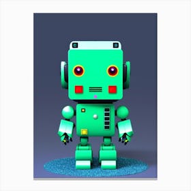 Green Robot On Turquoise Glitter Canvas Print